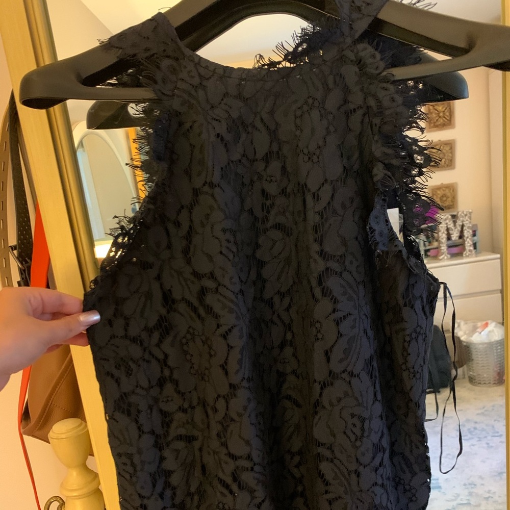 Navy Lace Boutique Blouse NWT